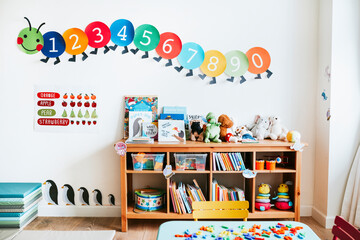 Classroom of kindergarten interior design - obrazy, fototapety, plakaty