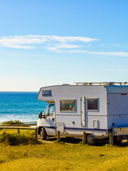 Motorhome camping on beach, Spain