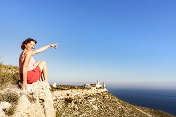 Tourist enjoy coast view, Cabo de Gata, Spain