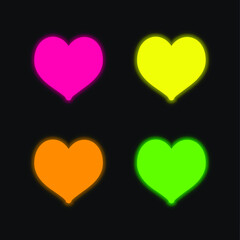 Black Heart Shaped four color glowing neon vector icon