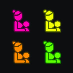 Breastfeeding four color glowing neon vector icon