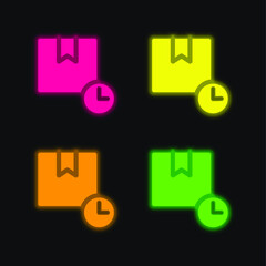 Box four color glowing neon vector icon