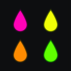 Black Ink Drop Shape four color glowing neon vector icon
