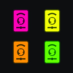 Ace Of Gold four color glowing neon vector icon