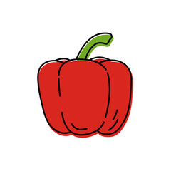 Pepper. Vegetable sketch. Color simple icon. Hand drawn vector doodle illustration