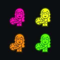 Beach Ball four color glowing neon vector icon