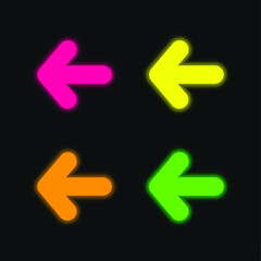 Arrow Pointing To Left four color glowing neon vector icon