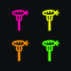 Baby Carrot On A Fork four color glowing neon vector icon