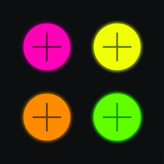 Addition Button four color glowing neon vector icon