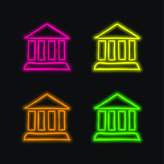 Antique Columns Building Outline four color glowing neon vector icon