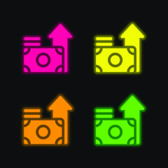 Benefits four color glowing neon vector icon