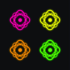 Atom four color glowing neon vector icon