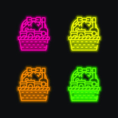 Basket four color glowing neon vector icon