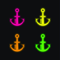 Anchor four color glowing neon vector icon