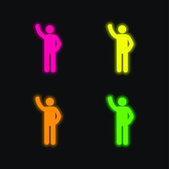Arm Up four color glowing neon vector icon