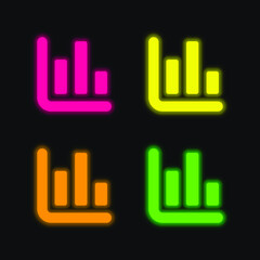 Bar Stat four color glowing neon vector icon
