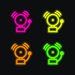 Alarm four color glowing neon vector icon