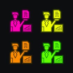 Fototapeta premium Analysis four color glowing neon vector icon