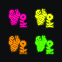 Bee four color glowing neon vector icon