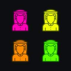 Arab four color glowing neon vector icon