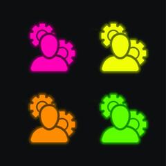 Admin With Cogwheels four color glowing neon vector icon