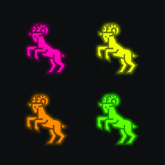 Aries four color glowing neon vector icon