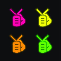 Army Dog Tag four color glowing neon vector icon