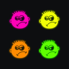 Angry four color glowing neon vector icon