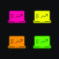 Analytics four color glowing neon vector icon