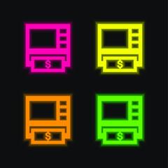 ATM Machine four color glowing neon vector icon