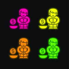 Alms four color glowing neon vector icon