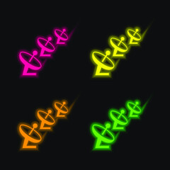 Antennas four color glowing neon vector icon