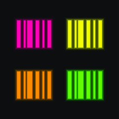 Barcode four color glowing neon vector icon