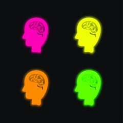 Brain four color glowing neon vector icon