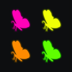 Black Butterfly Shape From Side View four color glowing neon vector icon