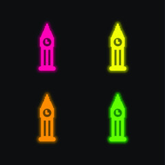 Big Ben four color glowing neon vector icon