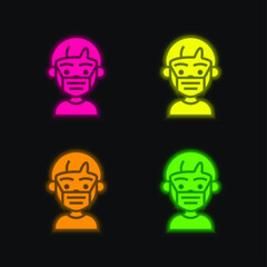 Boy four color glowing neon vector icon
