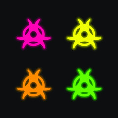 Biohazard four color glowing neon vector icon