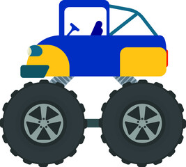 The machines are monsters. A car with huge wheels. Drawing for children. Flat design.