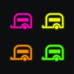 Big Caravan four color glowing neon vector icon