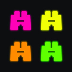Binoculars four color glowing neon vector icon