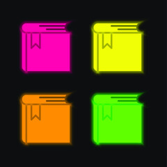 Book four color glowing neon vector icon