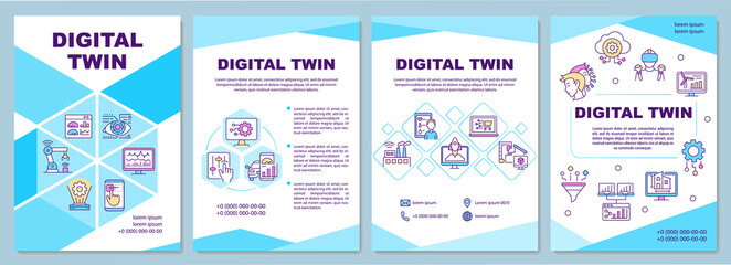 Digital twin brochure template. Futuristic technologies. Flyer, booklet, leaflet print, cover design with linear icons. Vector layouts for presentation, annual reports, advertisement pages - obrazy, fototapety, plakaty