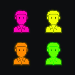 Fototapeta premium Boy four color glowing neon vector icon