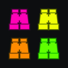 Binoculars four color glowing neon vector icon