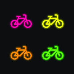 Bicycle four color glowing neon vector icon