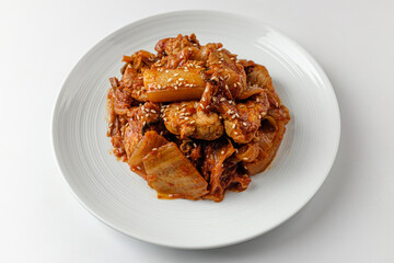 Stir-fried Pork Kimchi on White Background
