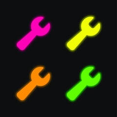 Black Wrench four color glowing neon vector icon