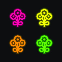 Bouquet four color glowing neon vector icon