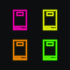 Book four color glowing neon vector icon